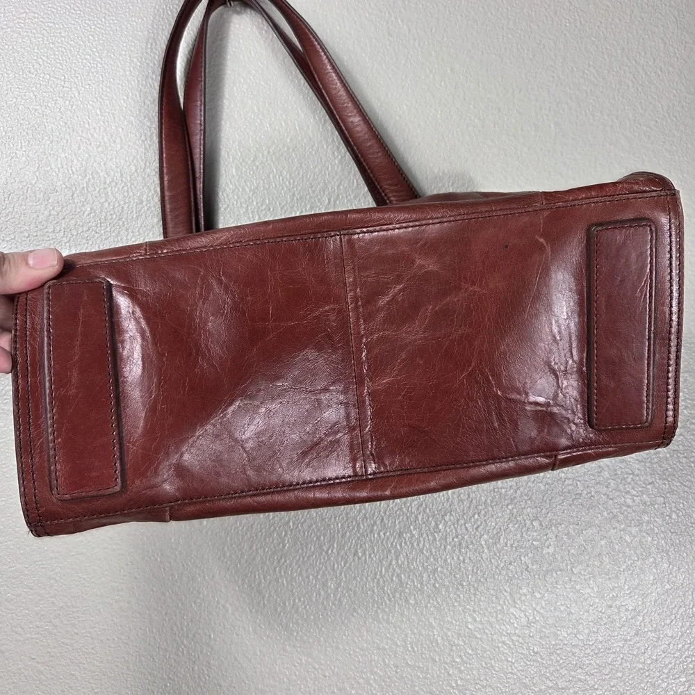 HOBO International Cognac Brown Leather Shoulder Bag Floral Lining Slouchy